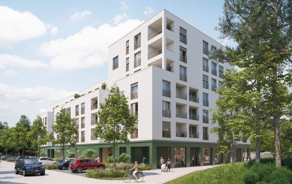 Visualisierung des Neubau-Quartiers Grüne Mitte in Brühl